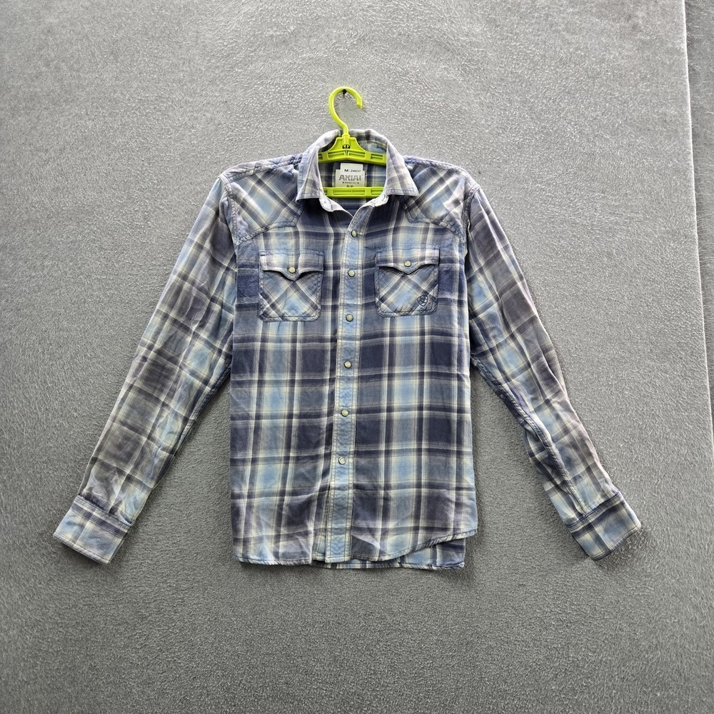 Ariat Men Button Up Shirt S/P Blue Plaid Western Pearl Snap Retro Fit